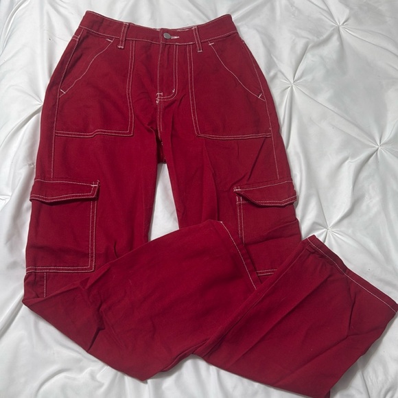 Shein Red Cargo Pants - Picture 2 of 7